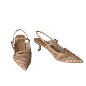 Cosy Island Tan Mesh Kitten Heel Slingback Pumps Size 10 Includes Box